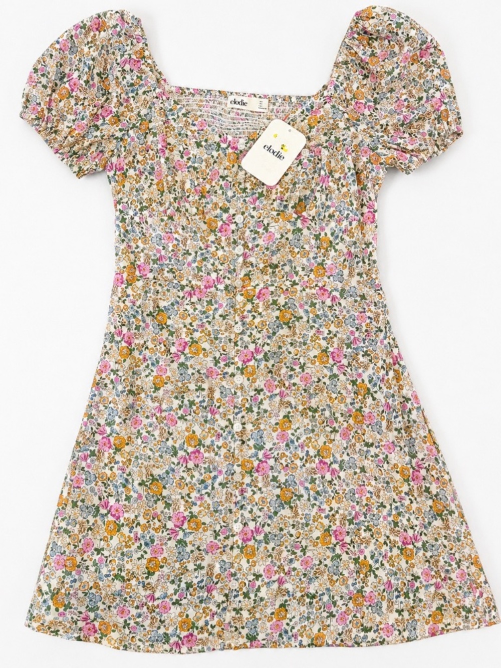Elodie Floral Puff Sleeve Cutout Dress Juniors L NWT